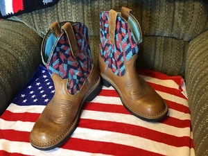 Ariat Womens Western Cowboy boots brown leather Turquoise coral - Picture 1 of 11