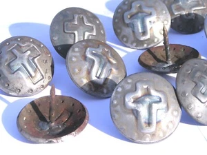 12 Iron Hammered CROSS Clavos 1 1/2 inch Decorative Nails Heads Door Furniture C - Picture 1 of 2