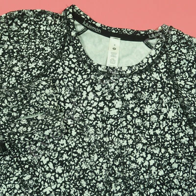 Lululemon Rulu Run Top Womens 8 Black White Long Sleeve Venture Floral - Image 1 of 4