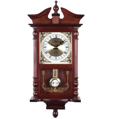 Acctim Westbury RC Pendulum Wall Clock Chime Radio Controlled Carved Dark Wood - Image 1 of 2