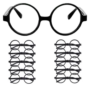 10 Pack Wizard Glasses - Costume Glasses Black Round Glasses Frame No Lenses - Foto 1 di 11