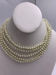 VTG $ 125 CAROLEE SILVER TONE  R0W PEARL TORSADE 19"  NECKLACE  STATEMENT XX327 - Picture 1 of 5