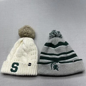 2 Michigan State University Spartans 47 Brand Pom Beanie Winter Hat MSU NCAA - Picture 1 of 11