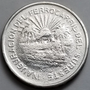 Mexico Cinco Pesos 1950, inauguration of Southeastern Railroad, .720 Coin Silver - Picture 1 of 4