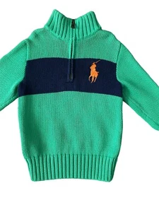 Polo By Ralph Lauren Boys Green Knitted Sweater Big Pony Number Size 2T - Picture 1 of 6