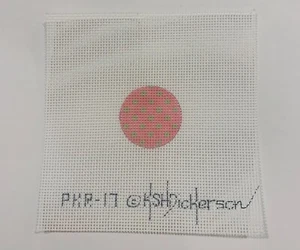 needlepoint canvas, Kate Dickerson, Key fob insert,Round, Pink&Green 1.25x1.25" - Picture 1 of 1