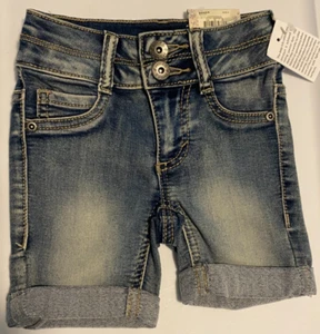 Girls Mudd Bermuda Denim Shorts Size 6 Cuffed Hem Adj Waist Stretch Fades NWT - Picture 1 of 15