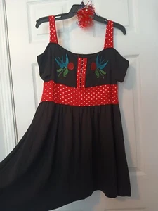 HellBunny abito sole mini nero fit&flare ricamo farfalla punto rosso XL RETRÒ - Foto 1 di 9