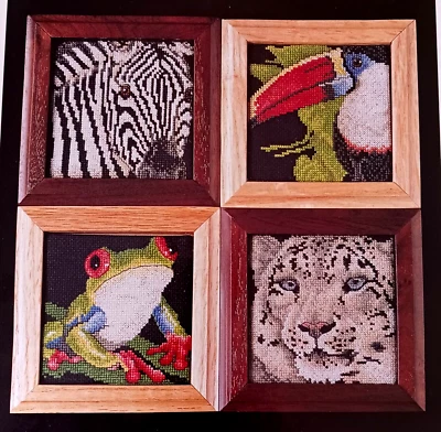 Cross Stitch Pattern WORLDWIDE WONDERS 11 Zebra Bird Frog Tiger 4 Designs Wild - Image 1 of 4