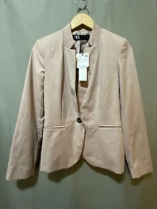 NWT ZARA Women Long Sleeve Inverted Lapel Collar One-Button Blazer Size 2 Pink - Picture 1 of 16