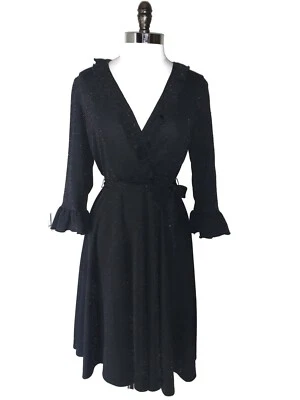GABBY SKYE Size 12 A-Line Dress Black Silver Sparkles 3/4 Sleeve Stretch Midi - Image 1 of 4