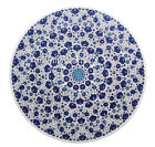 White Round Marble Dining Table Top Inlaid with Lapis Lazuli Stone Kitchen Table