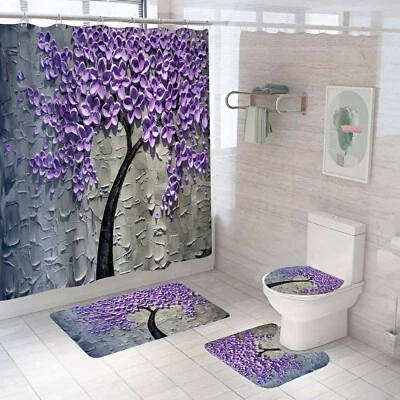 Juego de alfombras de baño florales 3D cortina alfombra de baño antideslizante ducha inodoro tapa cubierta  Foto 1 de 4