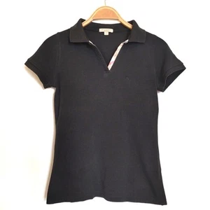Burberry Brit Top Womens Small Black Cotton Nova Check Placket Preppy Polo Luxe - Picture 1 of 15