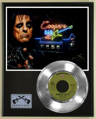 Alice Cooper 45 Platinum Plated Record Display on an Open Air Wood Plaque. 01 - Image 1 of 4