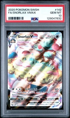 Snorlax VMAX PSA 10 Full Art Sword And Shield Base Set 142/202 Pokemon Card FA - Image 1 of 2