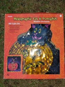 Noma holografische schwarze Katze & Kürbis Vintage Halloween 100 Lichter Set 1x benutzt - Bild 1 von 5