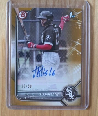 2022 Bowman Prospect Gold Paper Auto Elijah Tatis 1st RC Rookie #30/50 - Image 1 of 2