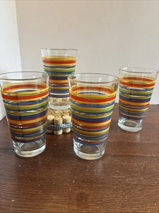 Set 4 Libbey Glass Royal Norfolk Fiesta Mambo Colorful Striped 6" Tall Tumblers - Picture 1 of 6