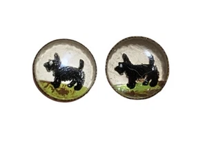 Paar Antiq. Intaglio Glas schwarz Scottie Scottish Terrier Hund Knöpfe 1/2" Set 2 - Bild 1 von 5