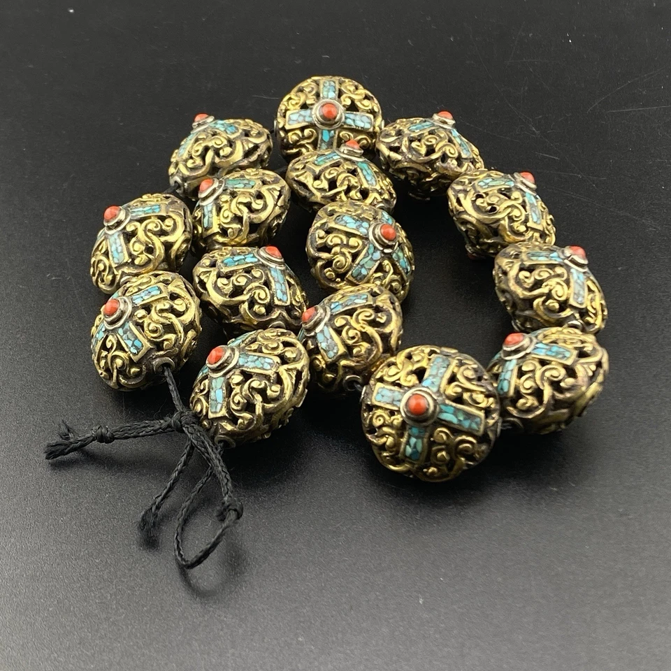 Hermoso Handmad Tradicional Turquesa Coral Único Tibetano Destacado 15 Cuentas Foto 1 de 4