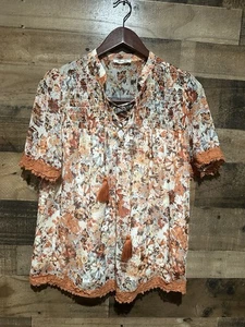 Miss Me Small Floral Orage Top Caged Tassel Damen Bluse - Bild 1 von 1