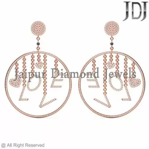 3.29ct Pflastern Diamant Saphir 14k Rose Gold Liebe Herz Lange Ohrringe Schmuck - Bild 1 von 3