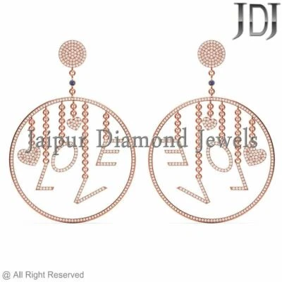 3.29ct Pavé Diamante Zafiro 14k Oro Rosa Corazón Amor Pendientes Largos Joyería - Imagen 1 de 3