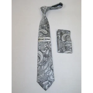 Men's Stacy Adams Tie and Hankie Set Woven Design #St415 Silver gray - Picture 1 of 4