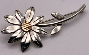 Vintage Leonore Doskow Sterling 925 Silver & 14K Gold Daisy Flower Brooch Pin 7g - Picture 1 of 7