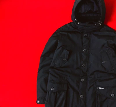 Parka con Capucha WOOLRICH Hombre Thermolite Nylon Talla L/50 Negra Acolchada Chaqueta Larga Foto 1 de 4