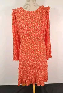 KACHEL x ANTHROPOLOGIE Red Floral Midi Ruffle Dress Women's Size UK 12 - Picture 1 of 19