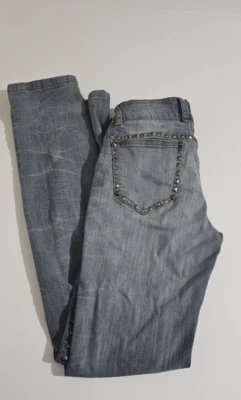 Pantalones de mezclilla V. Cristina azules cónicos con tachuelas, para mujer talla 2, detalles ligeramente desgastantes Foto 1 de 4