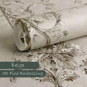 10M New Retro Luxury Gold Damask Wallpaper Deep Embossed Textured Non-woven Roll - Picture 1 of 29