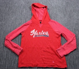Hurley Skater Streetwear Terrycloth Hoodie Raw Edge Hem Stretch Red Women's M - Picture 1 of 11