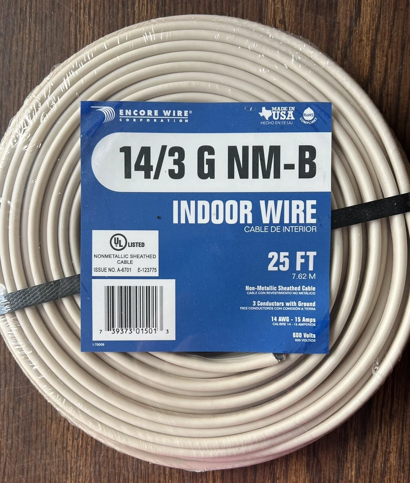 Encore Wire 25 Ft. 14/3 NM-B W/G Indoor Wire - Image 1 of 1