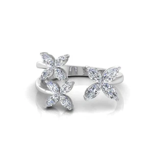 0.97 Ct Marquise Lab Grown Diamond Floral Cuff Ring 18k White Gold Birthday Gift - Picture 1 of 7