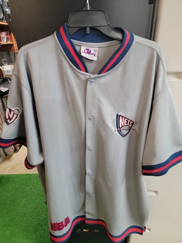New Jersey Nets Men's XXL 2XL Gray Blue Button Up Practice Jersey 🏀 Cover