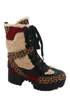 Botas de combate para mujer con estampado de guepardo y cremallera a mitad de pantorrilla Foto 1 de 4