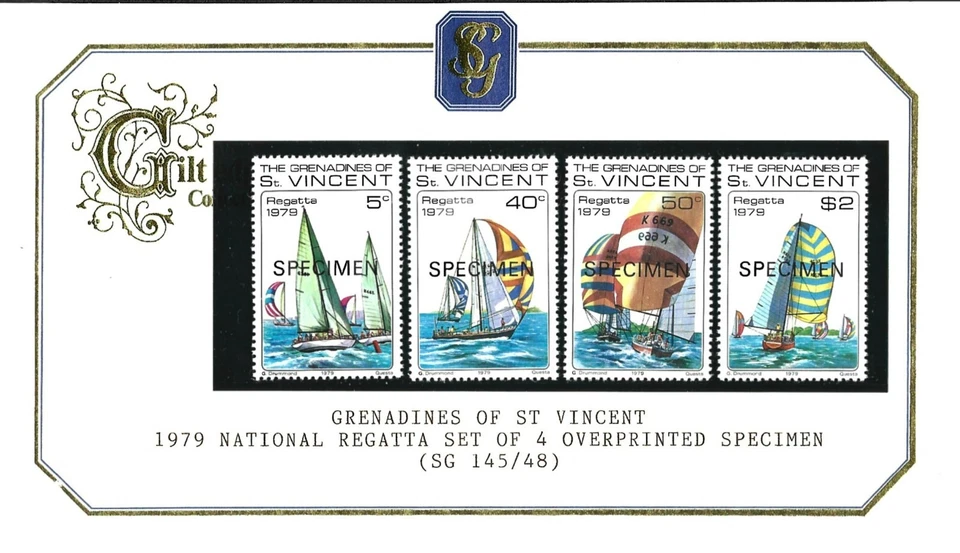 ST VINCENT / GRENADINES 1979 RARE SG GILT EDGED REGATTA SPECIMEN SET MINT Foto 1 de 1