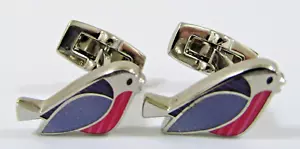 Gemelos de pájaro perdiz esmalte azul y rosa plateado - Imagen 1 de 3