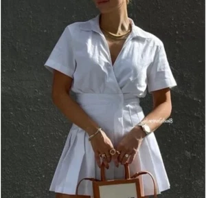 ZARA SHORT BOX PLEAT Playsuit DRESS WHITE Small 4661/109/250 Tennis - Picture 1 of 6