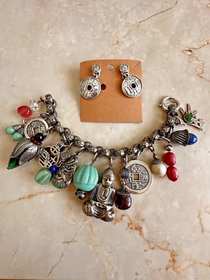 Pendientes Pulsera Vintage Napier Martillados Asiáticos Shangri La Gruesos Buda Dije Foto 1 de 4