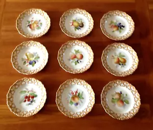 Antiguo Meissen - Espadas cruzadas - Plato de 7,5" - Oro ornamentado - Fruta - Juego de 9 - Imagen 1 de 5