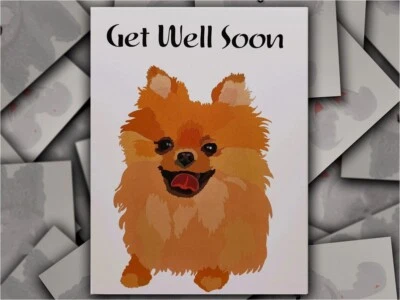 Pomeranian Dog Hand-Drawn Get Well Soon Greeting Card with Envelope - Image 1 of 4