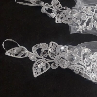 Braut Hochzeit Kleid Handschuhe Strass Party Lang Spitze Fingerlose Handschuhe - Bild 1 von 4