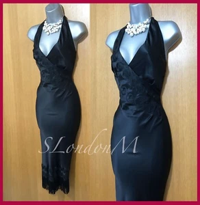 Vestido de cóctel Karen Millen UK 8 negro años 20 Gatsby borla Hollywood cuello halter - Imagen 1 de 8