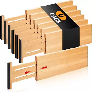 Dresser Drawer Organizers 6 Pack, 4.65'' High Adjustable Bamboo Dividers - Picture 1 of 12