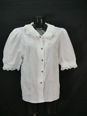 Gr.46 Trachtenbluse weiß Bluse für Dirndl C&A Baumwollmischung Spitze TB9340 - Bild 1 von 4