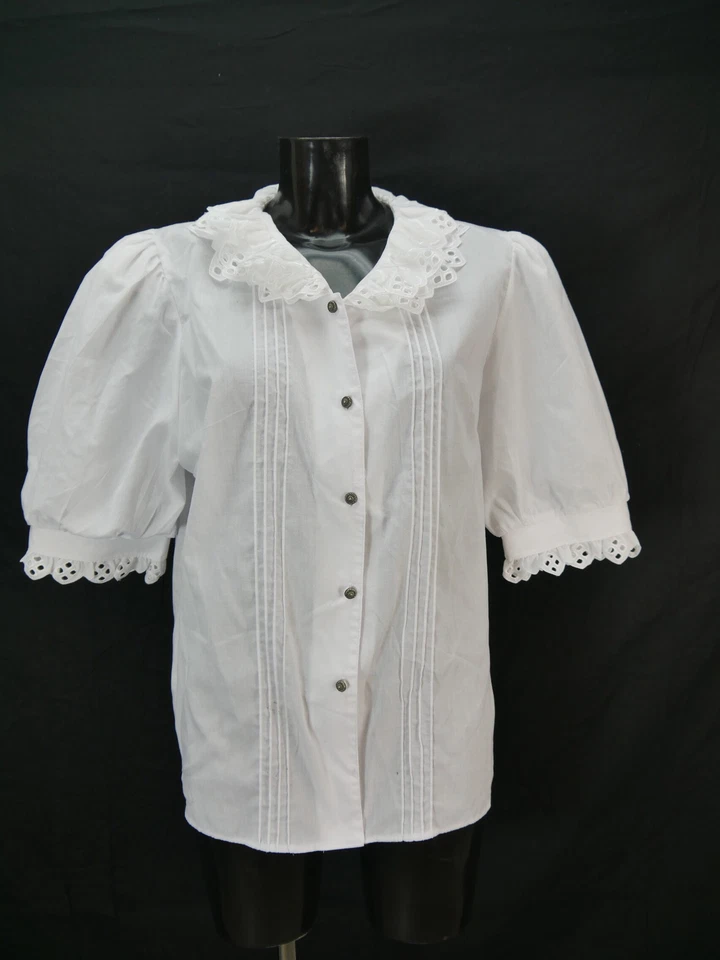Gr.46 Trachtenbluse weiß Bluse für Dirndl C&A Baumwollmischung Spitze TB9340 - Bild 1 von 4